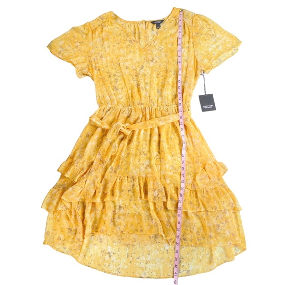 NEW Simply Vera Wang Dress Women’s Size Large Yellow Floral Midi Tiered Ruffles - Picture 9 of 10